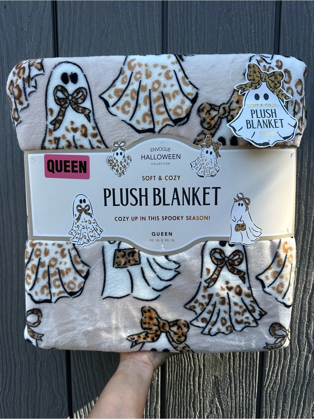 Leopard Ghost Print - Envogue Plush Halloween Blanket - Queen NWT